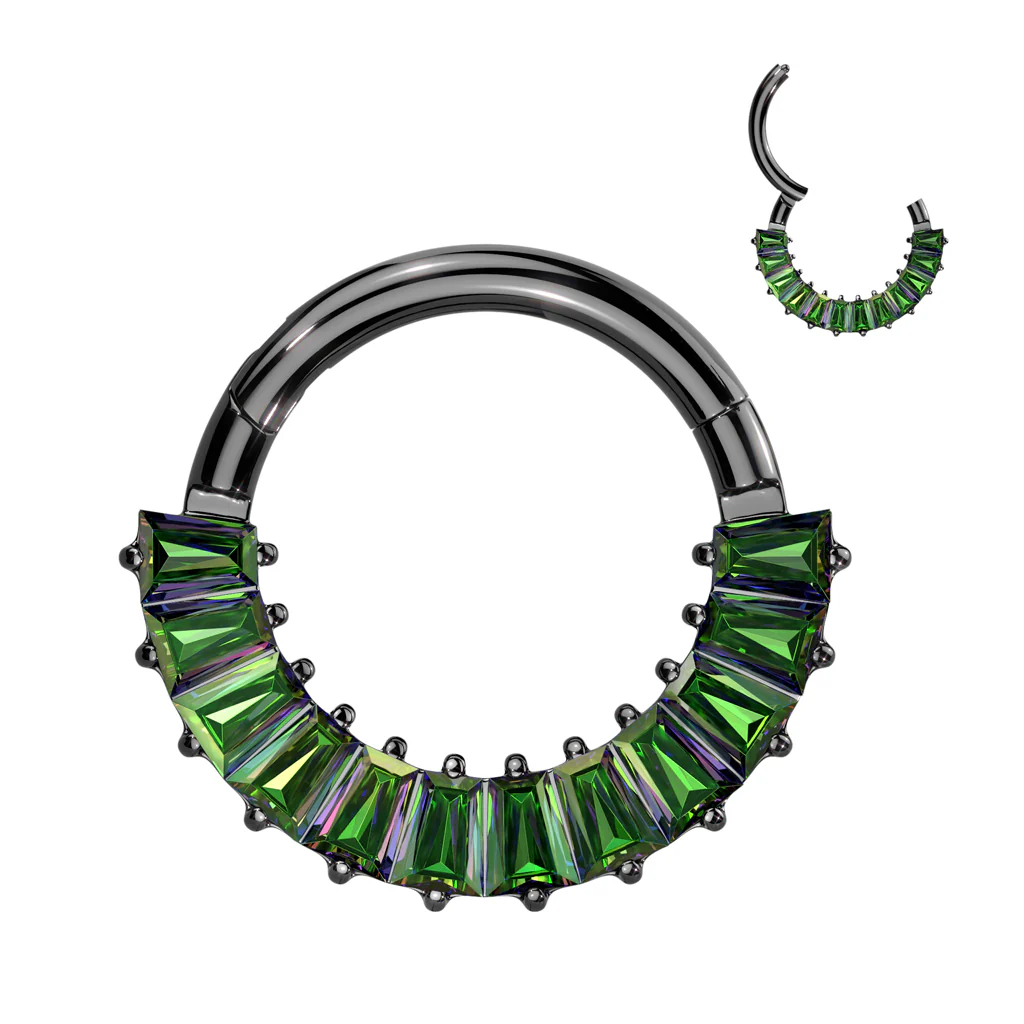 Titanium Hinged Segment Hoop Ring Pave Baguette CZ For Nose Septum Cartilage - Image 6