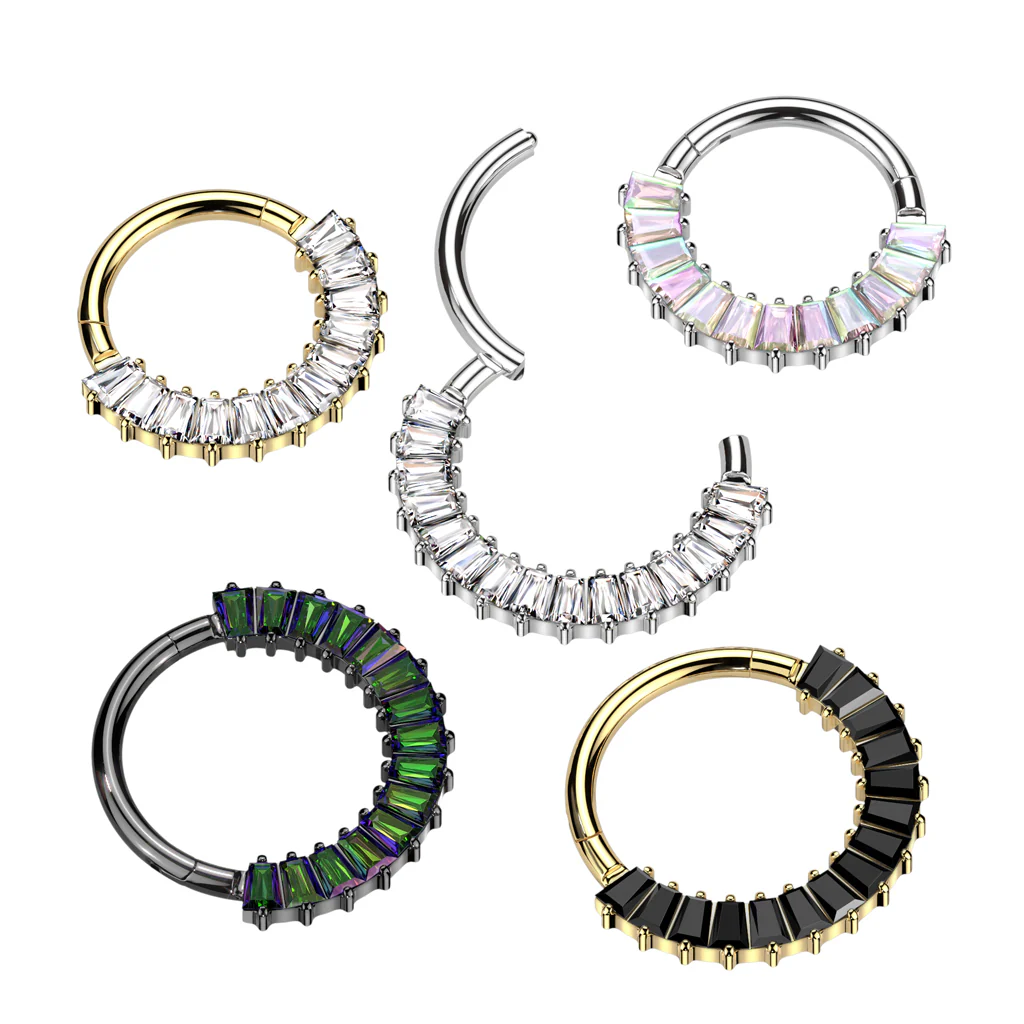Titanium Hinged Segment Hoop Ring Pave Baguette CZ For Nose Septum Cartilage - Image 7