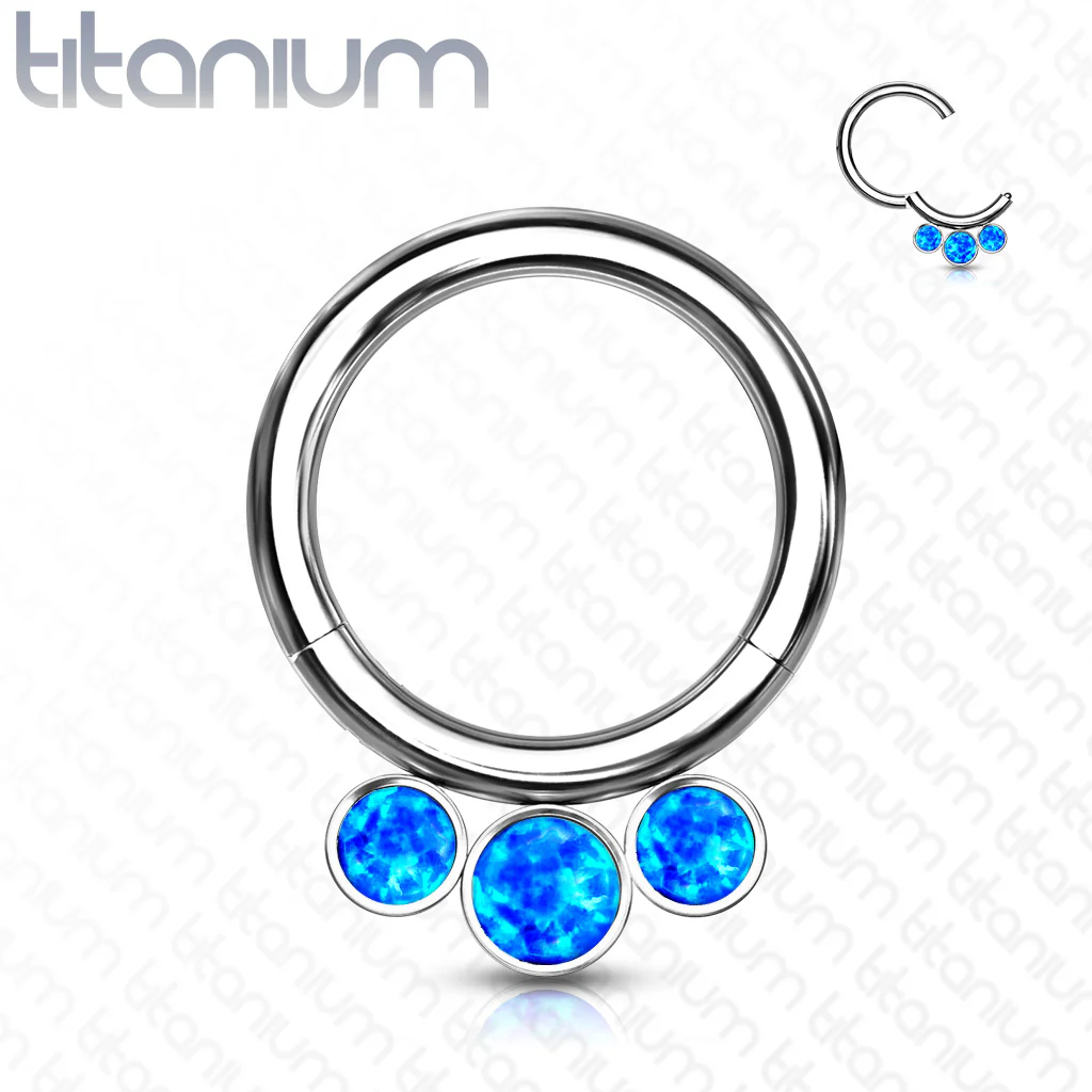 Titanium Hinged Segment Hoop Ring 3 Opals For Nose Septum Cartilage - Image 3