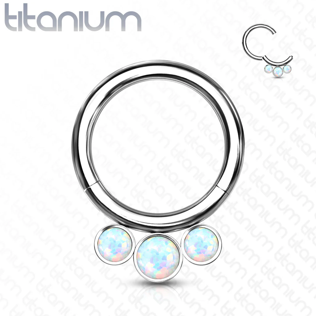Titanium Hinged Segment Hoop Ring 3 Opals For Nose Septum Cartilage - Image 4