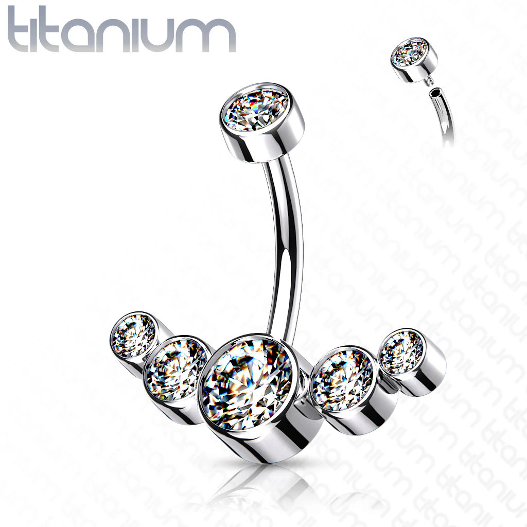 Implant Grade Titanium CZ Bezel Set Navel Belly Button Ring - Image 3