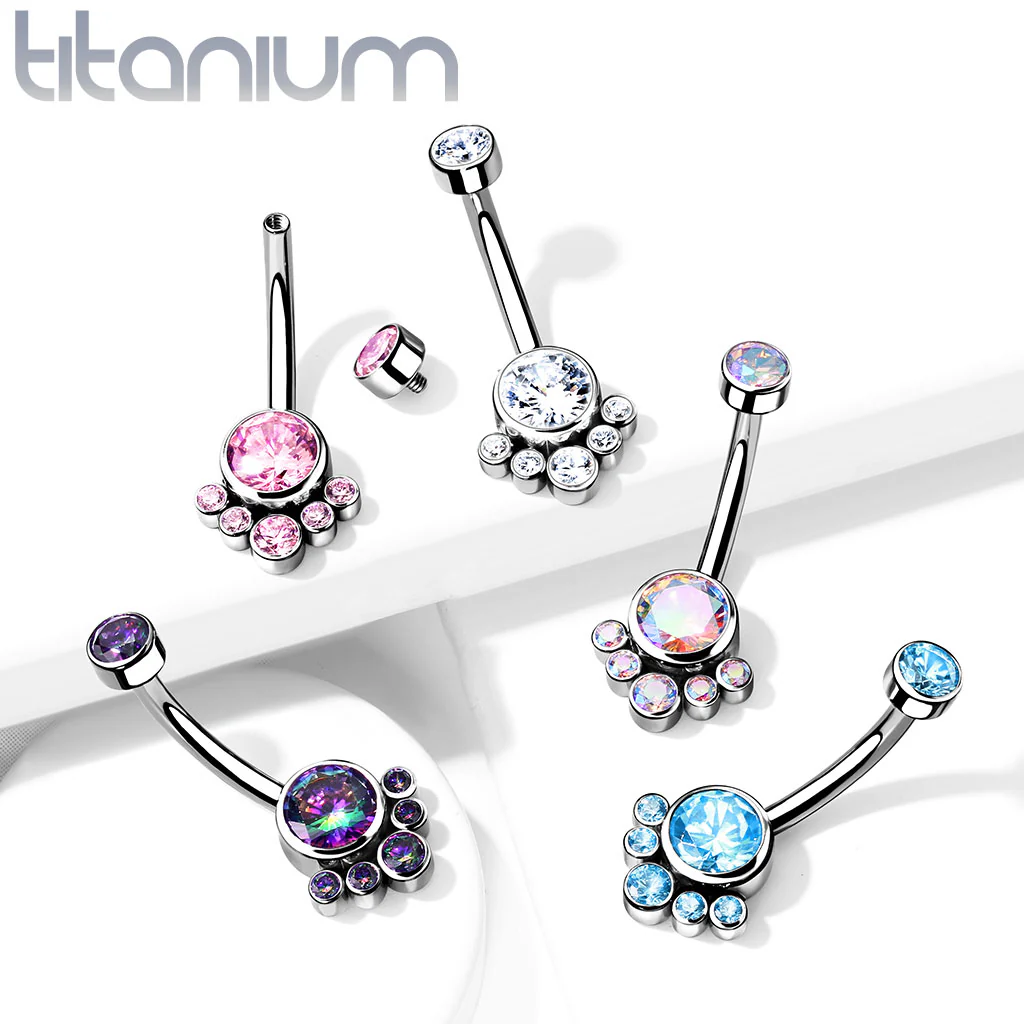 Implant Grade Titanium CZ Cluster Navel Belly Button Ring - Image 2