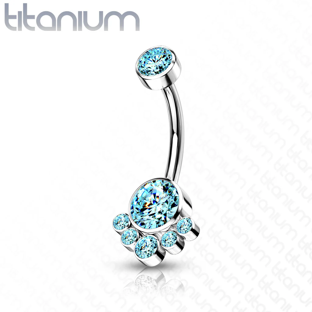 Implant Grade Titanium CZ Cluster Navel Belly Button Ring - Image 3