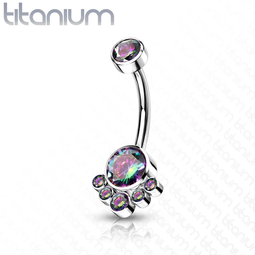 Implant Grade Titanium CZ Cluster Navel Belly Button Ring - Image 4