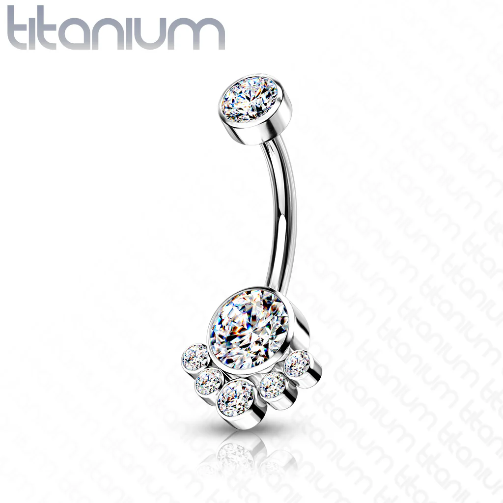 Implant Grade Titanium CZ Cluster Navel Belly Button Ring - Image 5