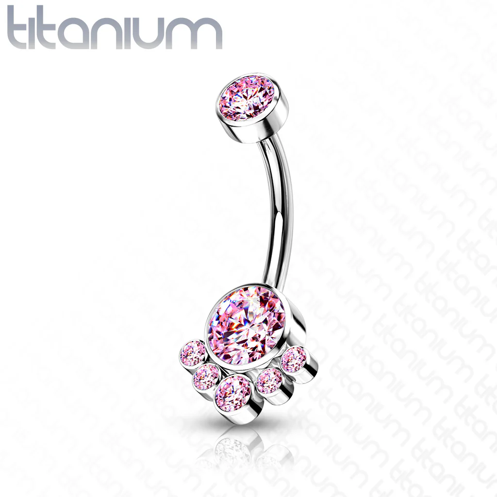 Implant Grade Titanium CZ Cluster Navel Belly Button Ring - Image 7