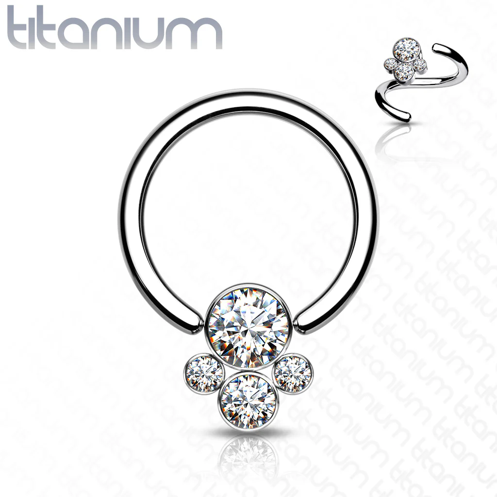 Implant Titanium CZ Pet Paw Captive Rings Ear Cartilage Nose Septum Ring - Image 3