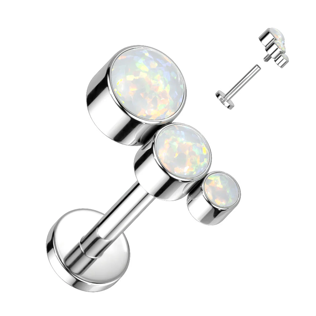 Implant Titanium Bezel Set 3 Opal Curved Top Lip Labret Ear Cartilage - Image 4