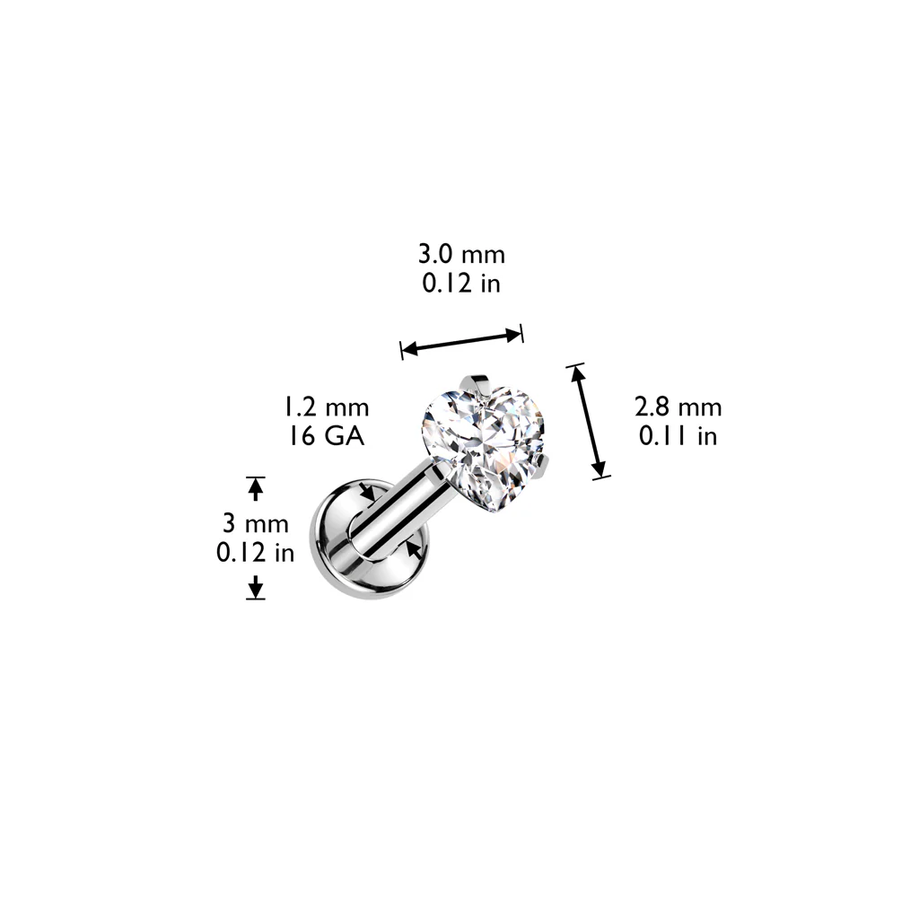 Titanium Heart CZ Ball Lip Labret Tragus Cartilage Piercing - Image 2