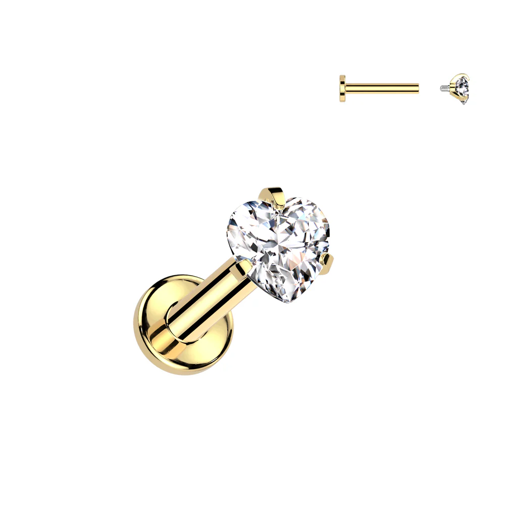Titanium Heart CZ Ball Lip Labret Tragus Cartilage Piercing - Image 3