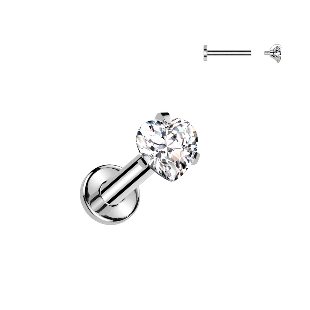 Titanium Heart CZ Ball Lip Labret Tragus Cartilage Piercing - Image 4