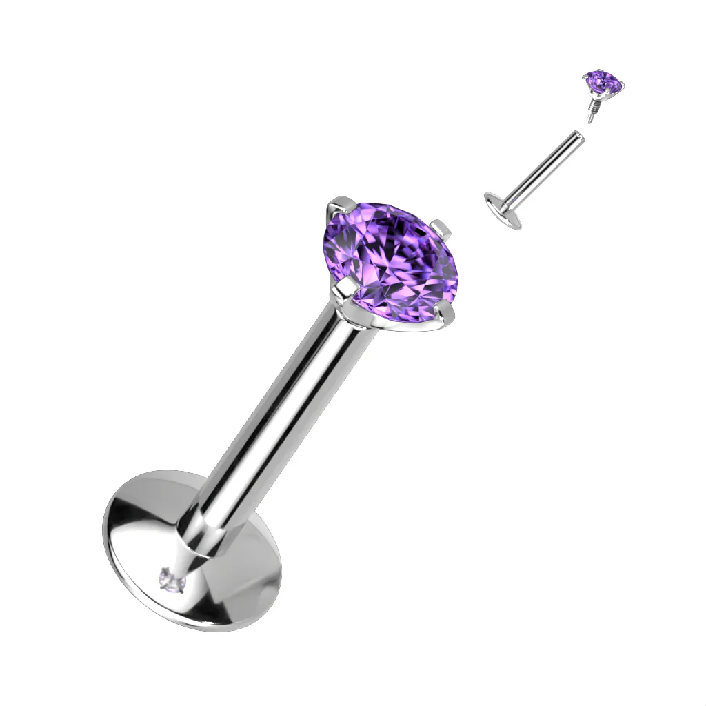 Implant Titanium Prong Set CZ Ball Lip Labret Tragus 16G - Image 2