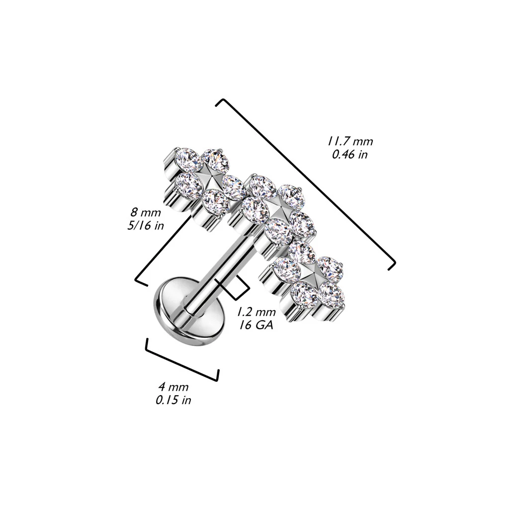 Implant Titanium Lip Labret With Triple CZ Flower Top Tragus - Image 4