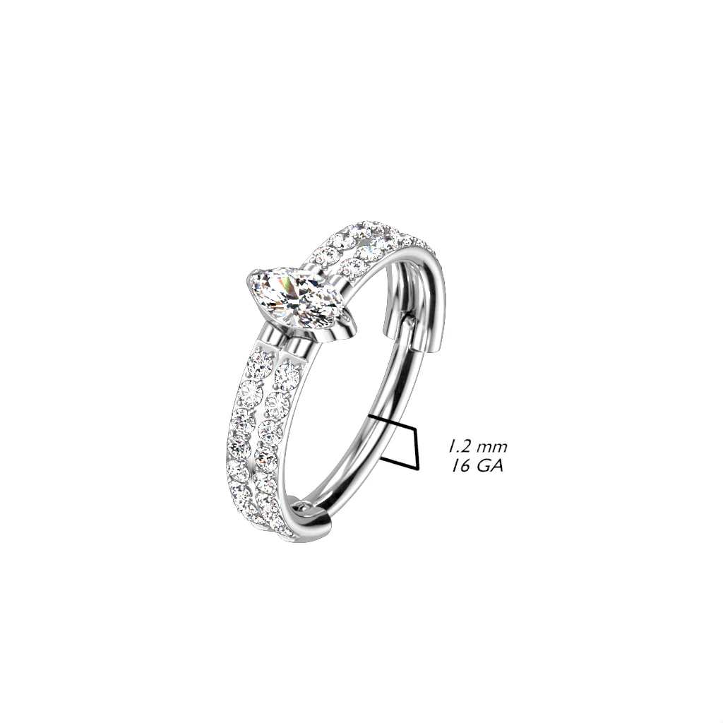 Titanium Hinged Segment Hoop Ring Marquise CZ For Nose Septum Cartilage - Image 2