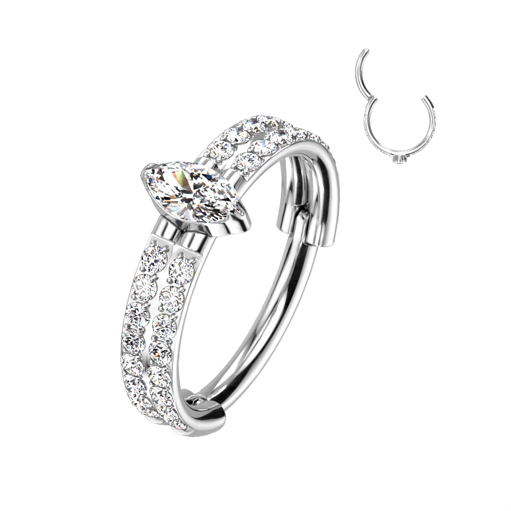 Titanium Hinged Segment Hoop Ring Marquise CZ For Nose Septum Cartilage - Image 3