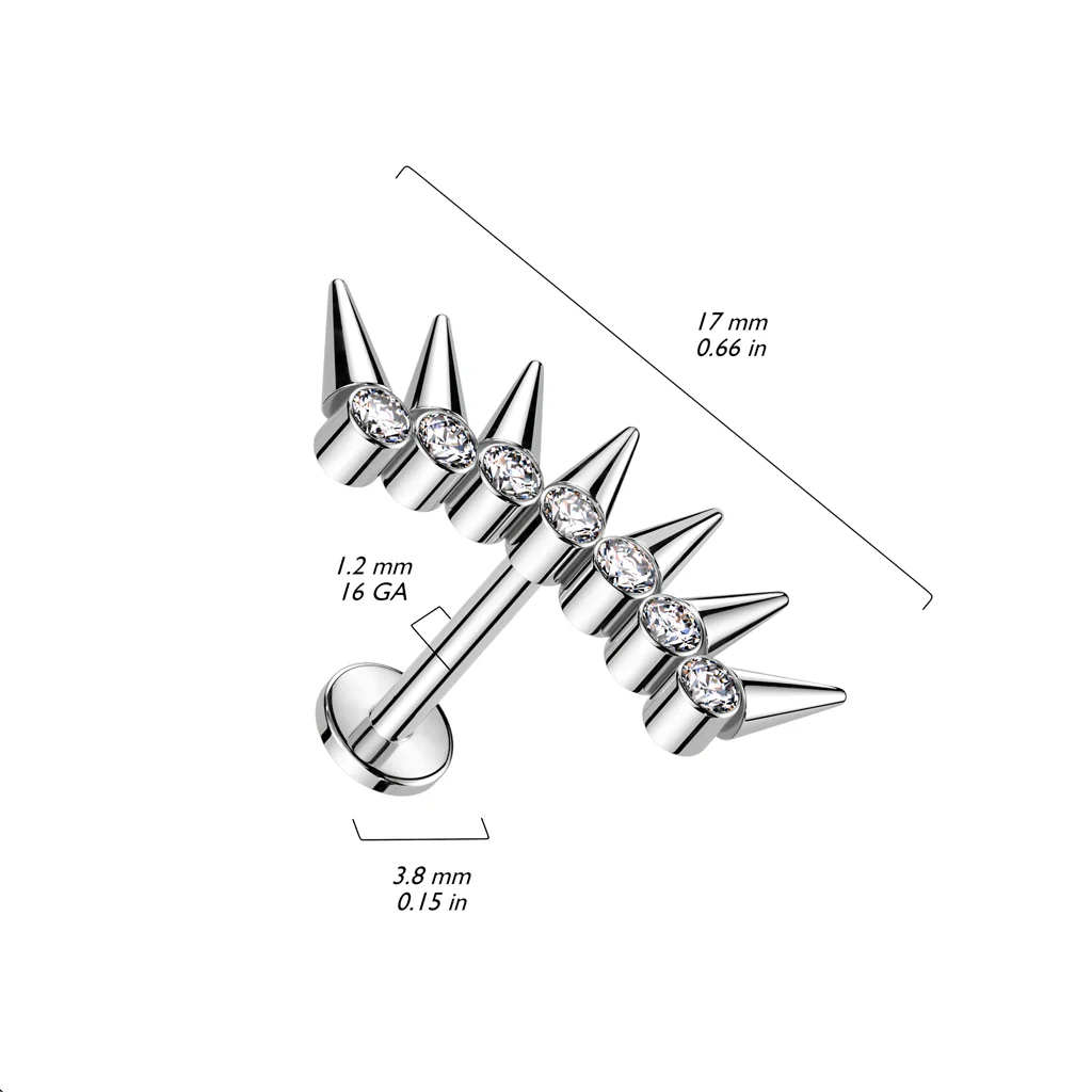 Implant Titanium 7 Spikes CZ Fan Top Labret - Image 2