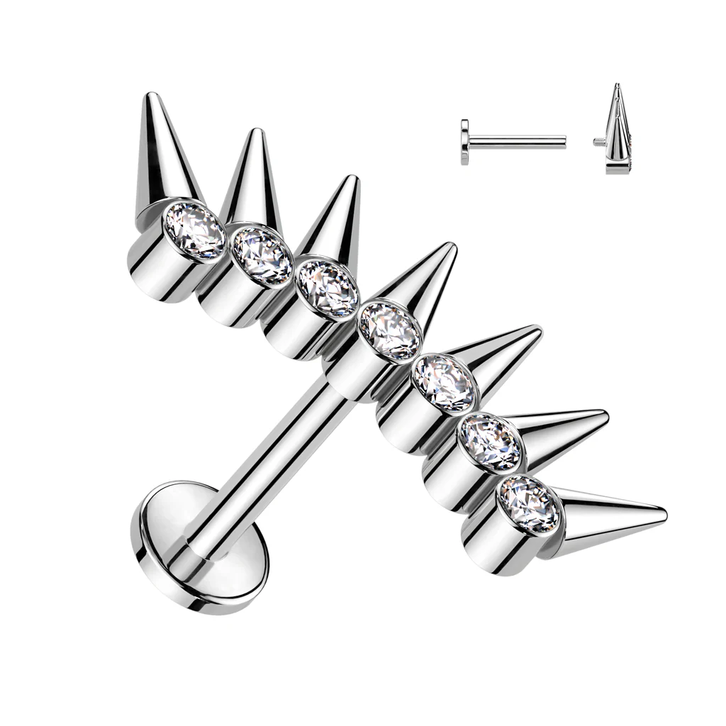 Implant Titanium 7 Spikes CZ Fan Top Labret - Image 3