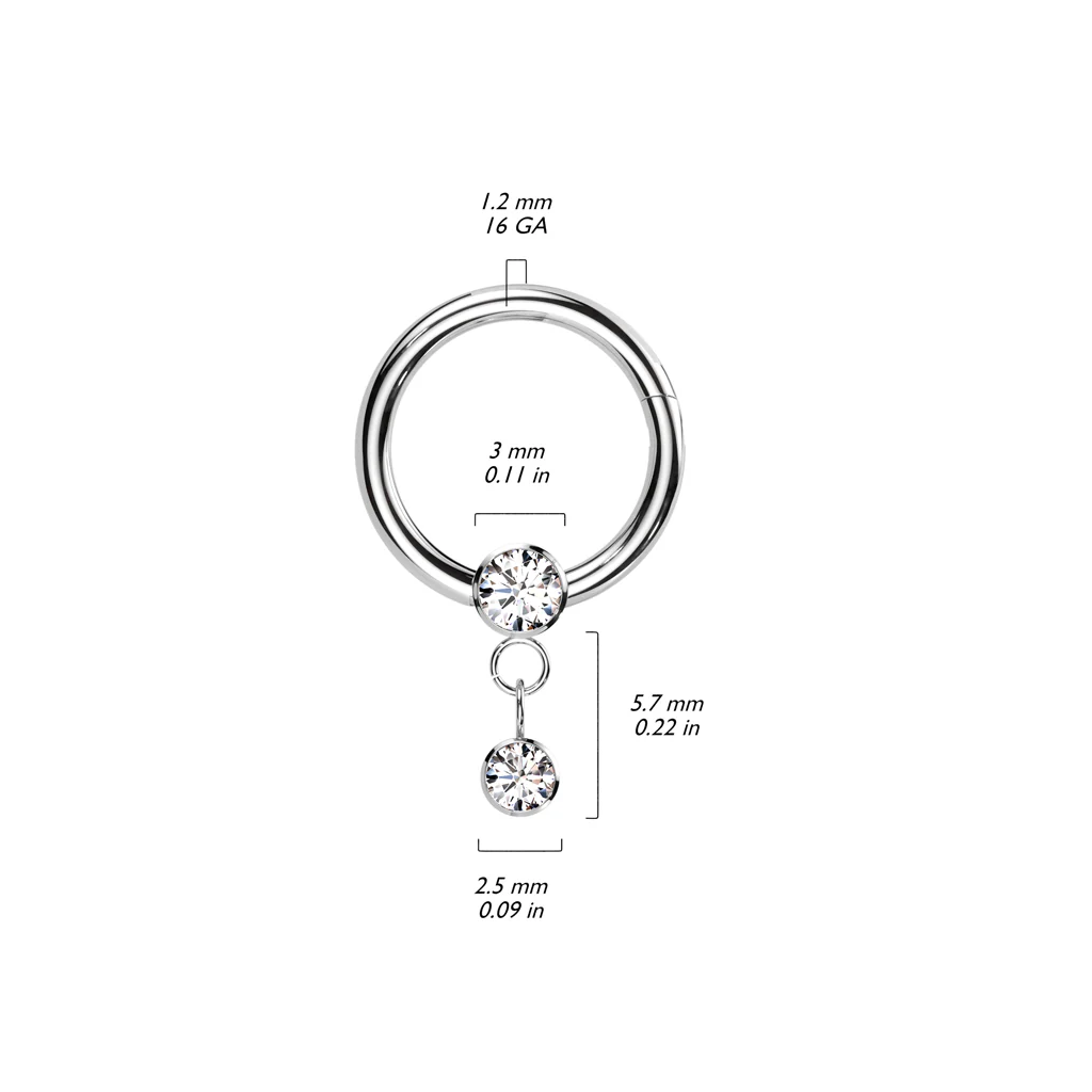Titanium Hinged Segment Hoop Ring CZ Dangle For Nose Septum Cartilage - Image 2