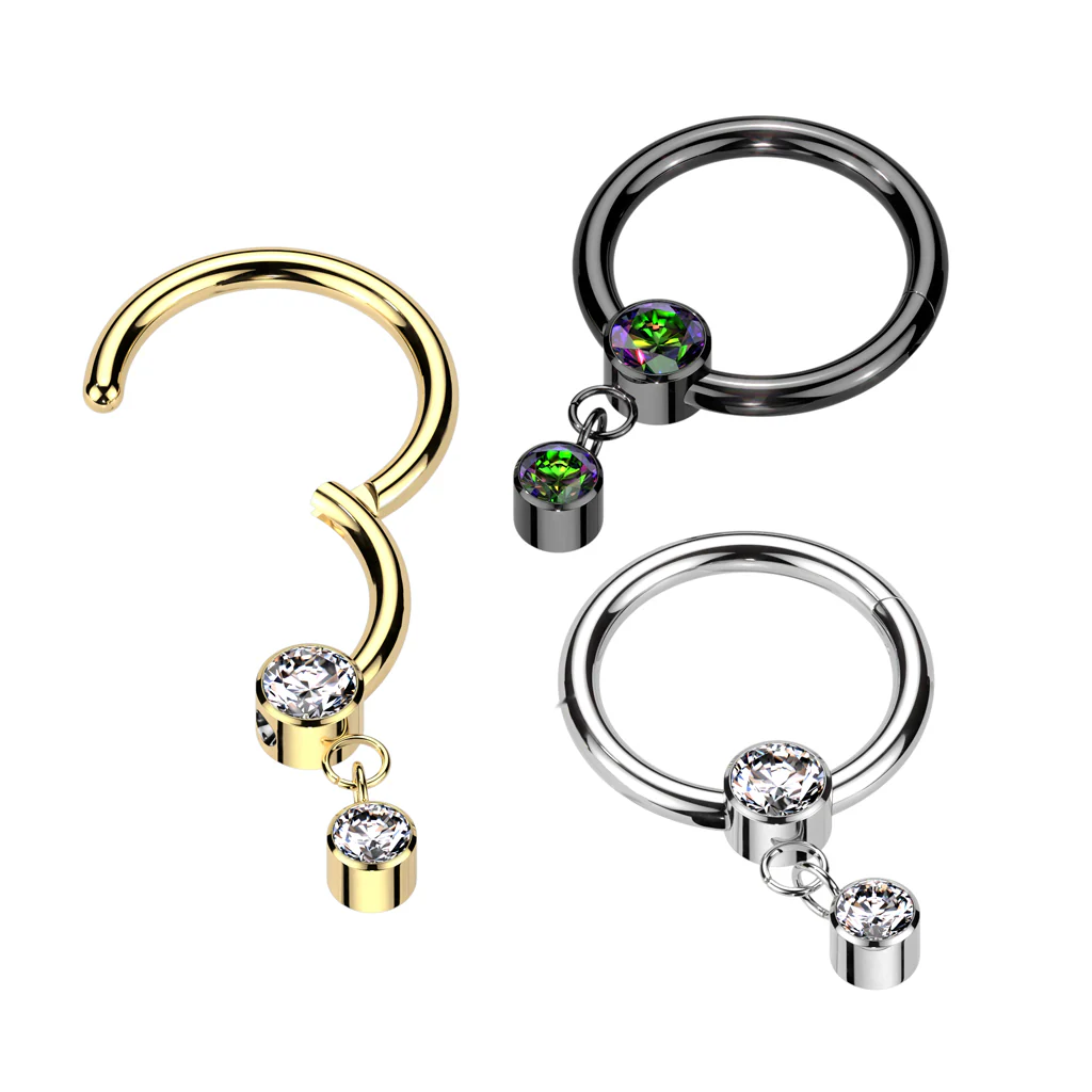 Titanium Hinged Segment Hoop Ring CZ Dangle For Nose Septum Cartilage - Image 5