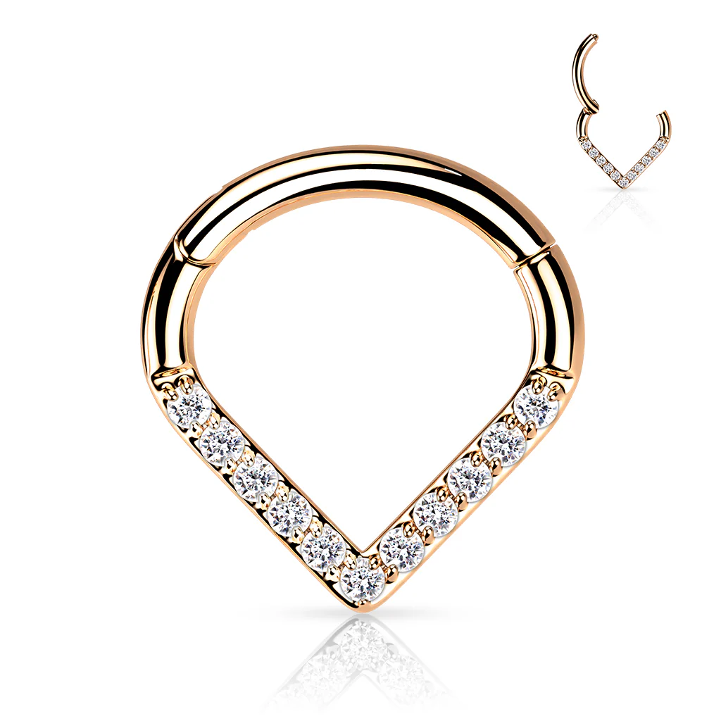 Titanium Hinged Segment Hoop Ring CZ V Line For Nose Septum Cartilage - Image 7