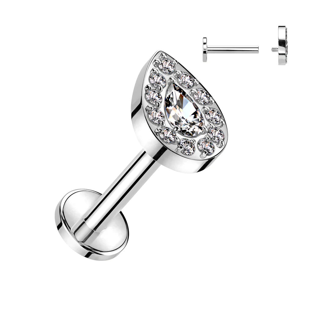 Implant Titanium Ear Cartilage Labret With Teardrop CZ Top - Image 4