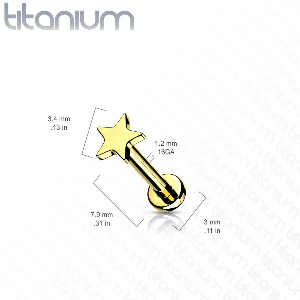 Titanium Internally Threaded Star Top Labret Stud Ear Cartilage - Image 2