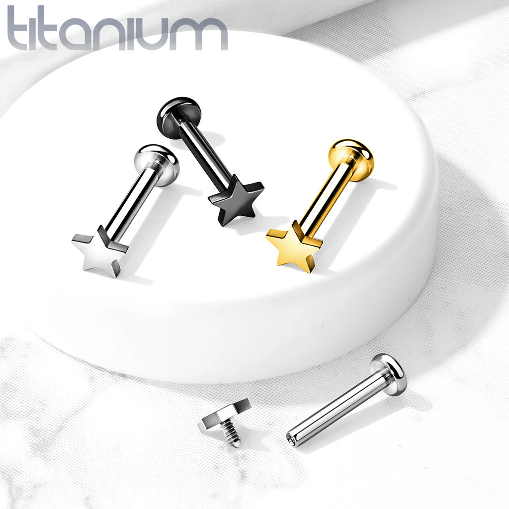 Titanium Internally Threaded Star Top Labret Stud Ear Cartilage - Image 8