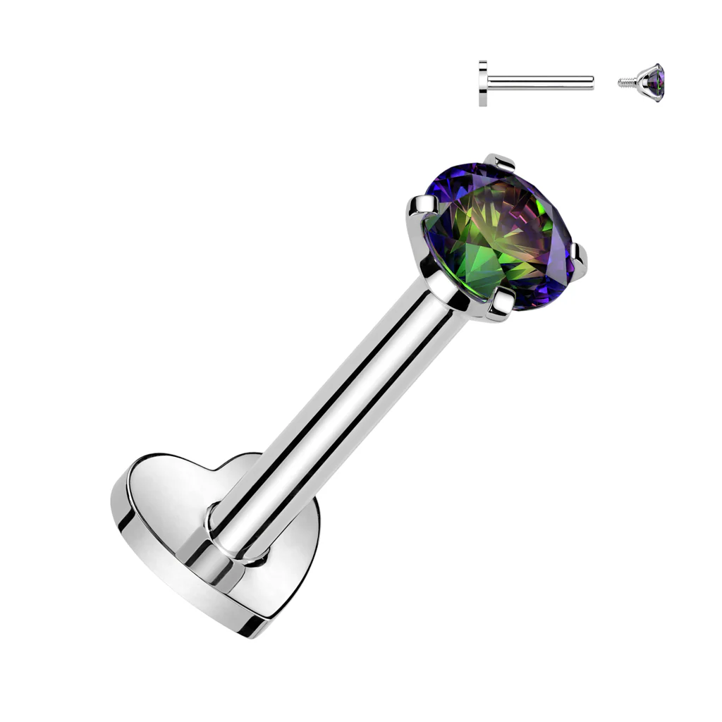 Implant Titanium Heart Base Labret With Prong Set CZ Top - Image 3