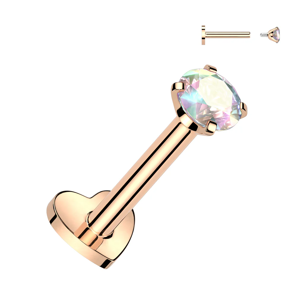 Implant Titanium Heart Base Labret With Prong Set CZ Top - Image 4