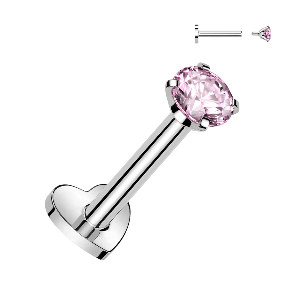 Implant Titanium Heart Base Labret With Prong Set CZ Top - Image 7