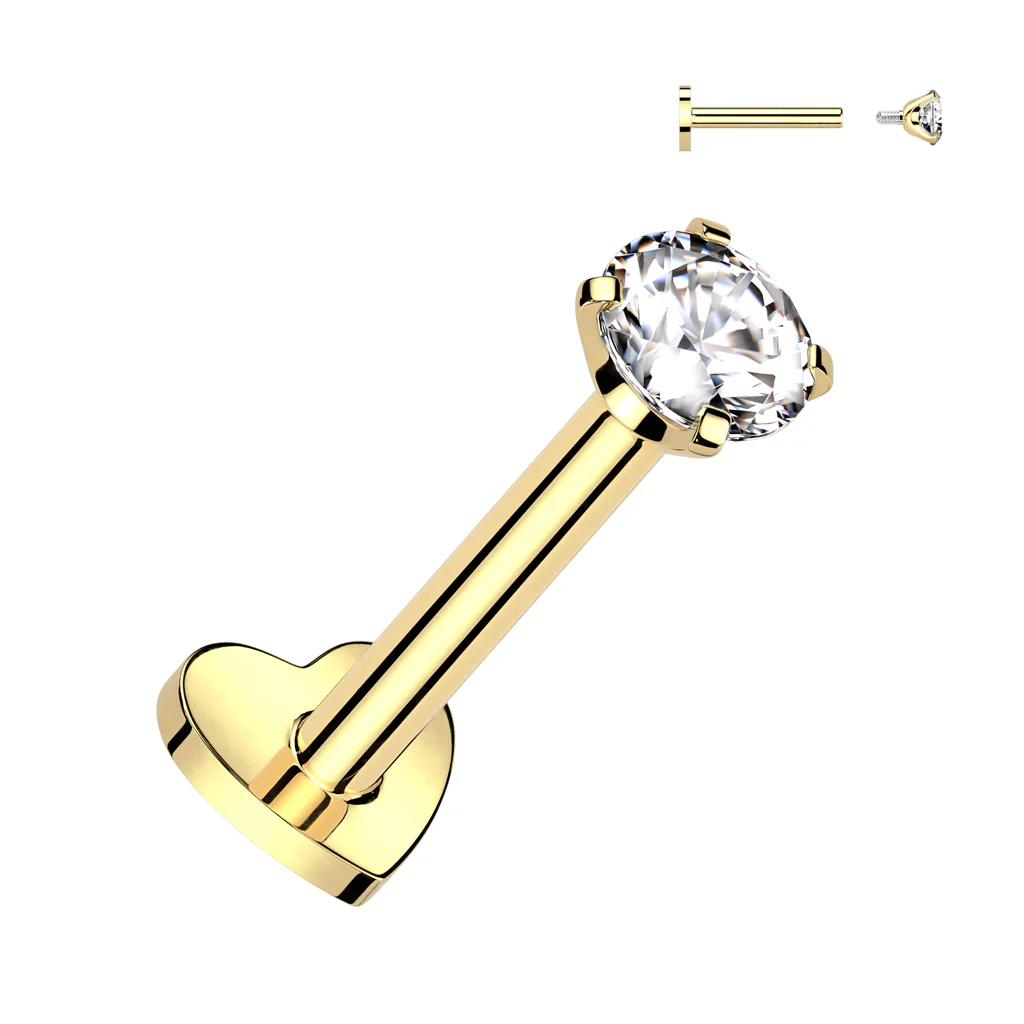 Implant Titanium Heart Base Labret With Prong Set CZ Top - Image 9