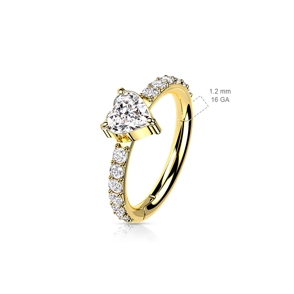 Titanium Hinged Segment Hoop Ring Heart CZ For Nose Septum Cartilage - Image 2
