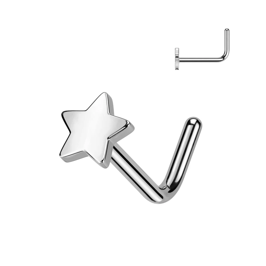 Implant Titanium Star Top L Bend Nose Stud Ring - Image 3