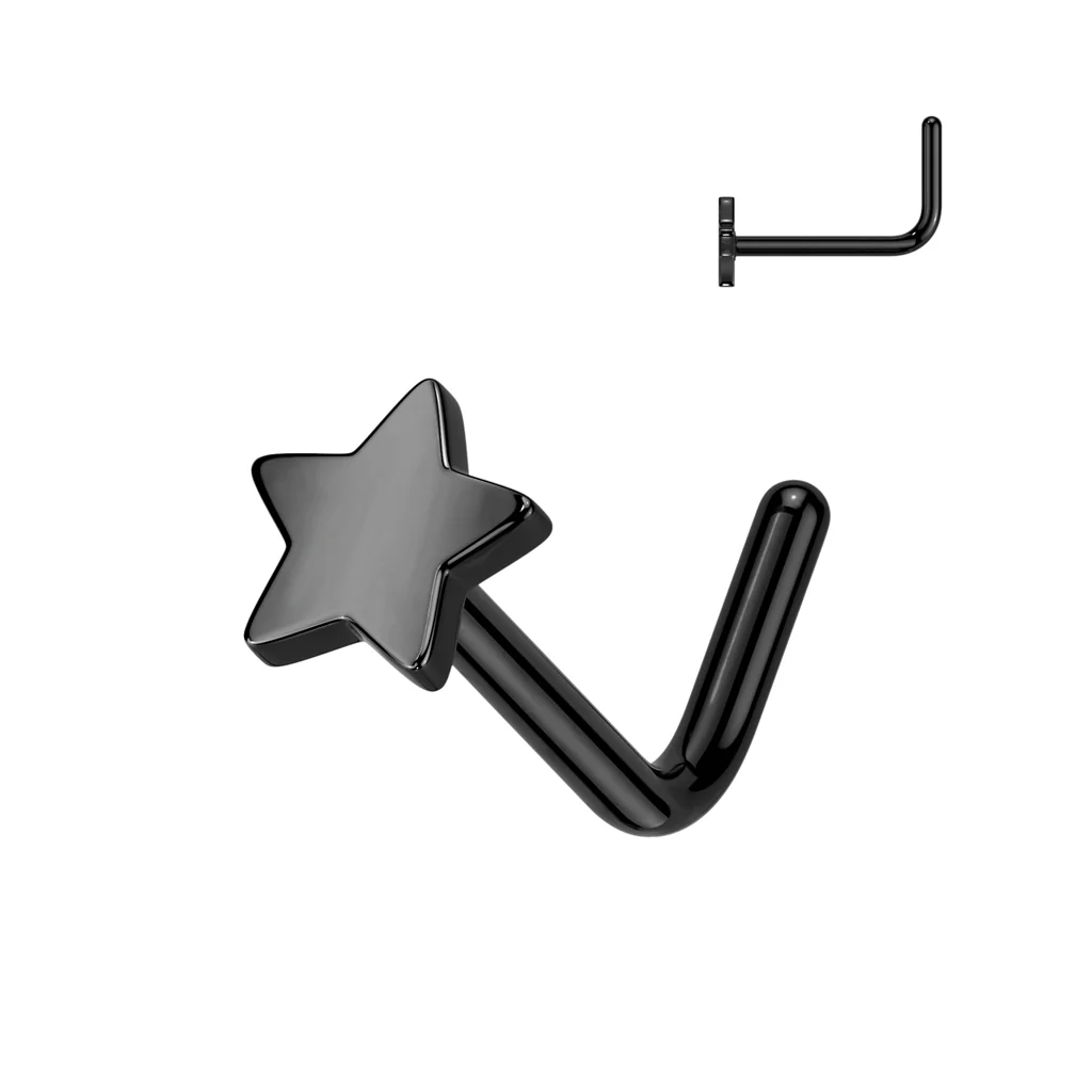 Implant Titanium Star Top L Bend Nose Stud Ring - Image 4