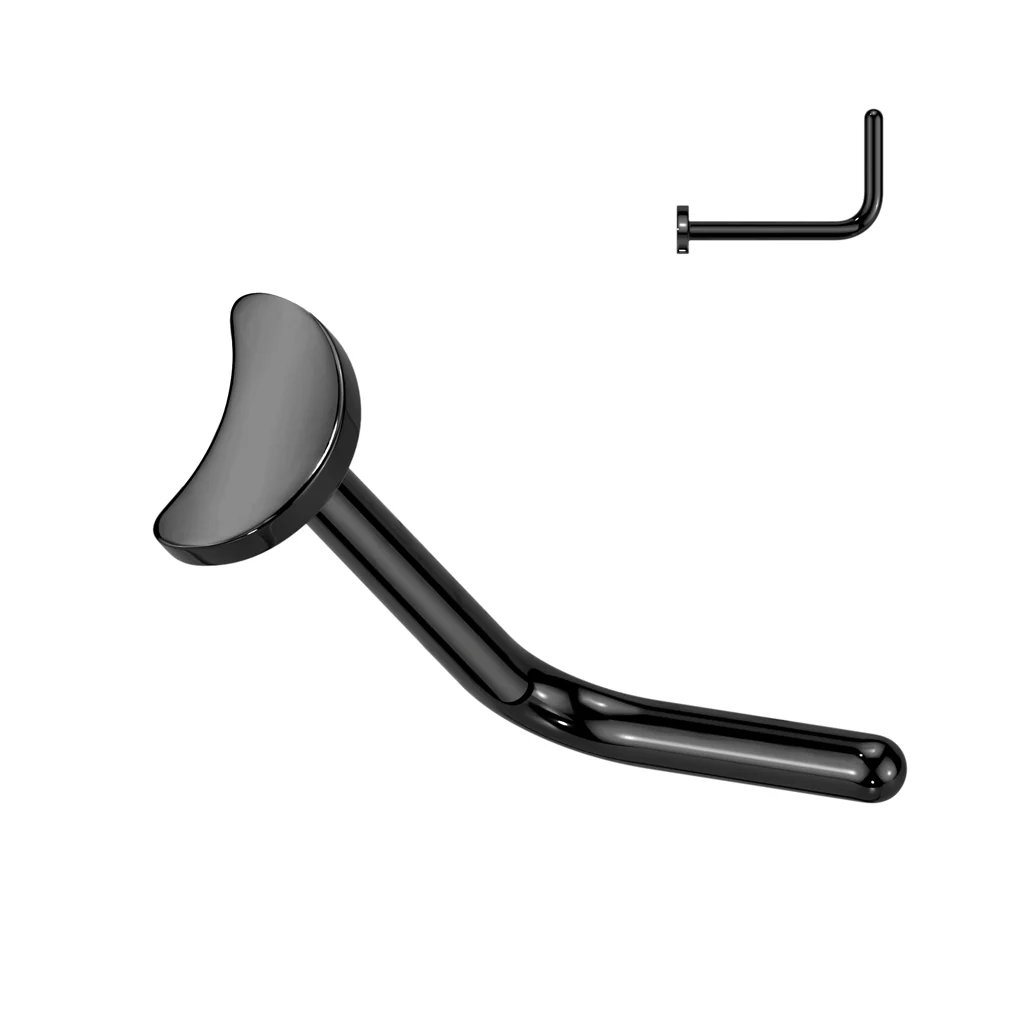 Implant Titanium Flat Crescent Moon L Bend Nose Stud Ring - Image 3