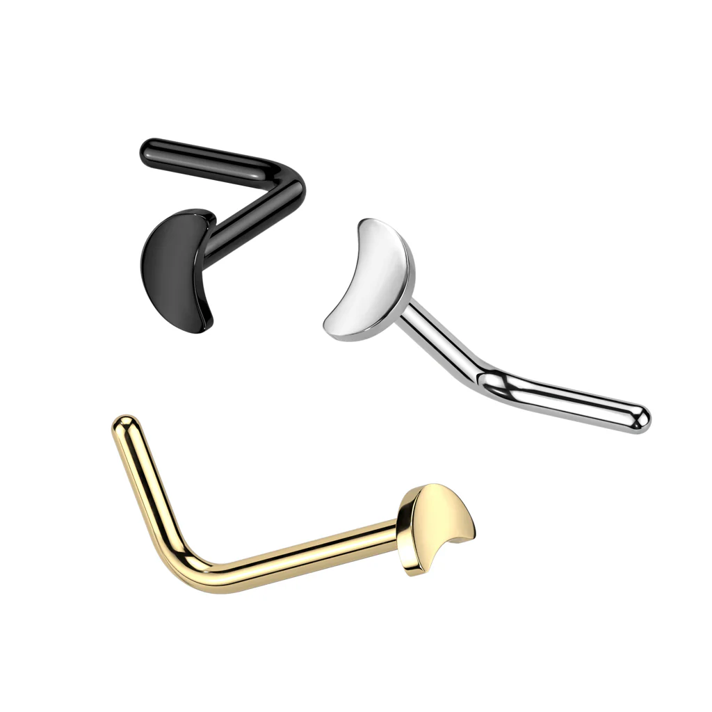 Implant Titanium Flat Crescent Moon L Bend Nose Stud Ring - Image 4