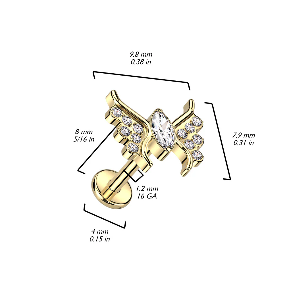 Titanium CZ Butterfly Top Lip Labret Ear Cartilage Tragus - Image 2