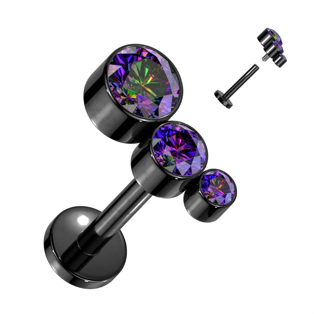 Implant Titanium Bezel Set 3 CZ Curved Top Lip Labret Ear Cartilage - Image 4