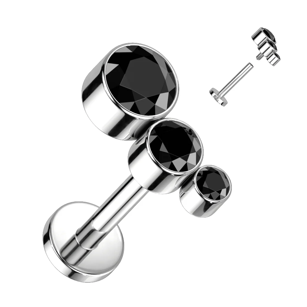 Implant Titanium Bezel Set 3 CZ Curved Top Lip Labret Ear Cartilage - Image 5