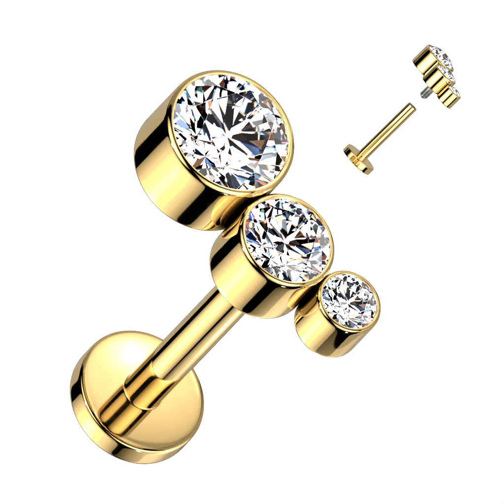Implant Titanium Bezel Set 3 CZ Curved Top Lip Labret Ear Cartilage - Image 6