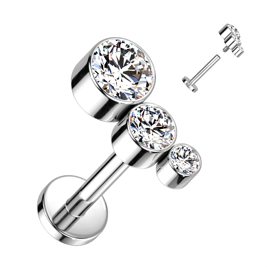 Implant Titanium Bezel Set 3 CZ Curved Top Lip Labret Ear Cartilage - Image 7
