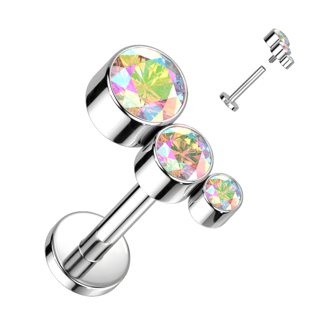 Implant Titanium Bezel Set 3 CZ Curved Top Lip Labret Ear Cartilage - Image 8