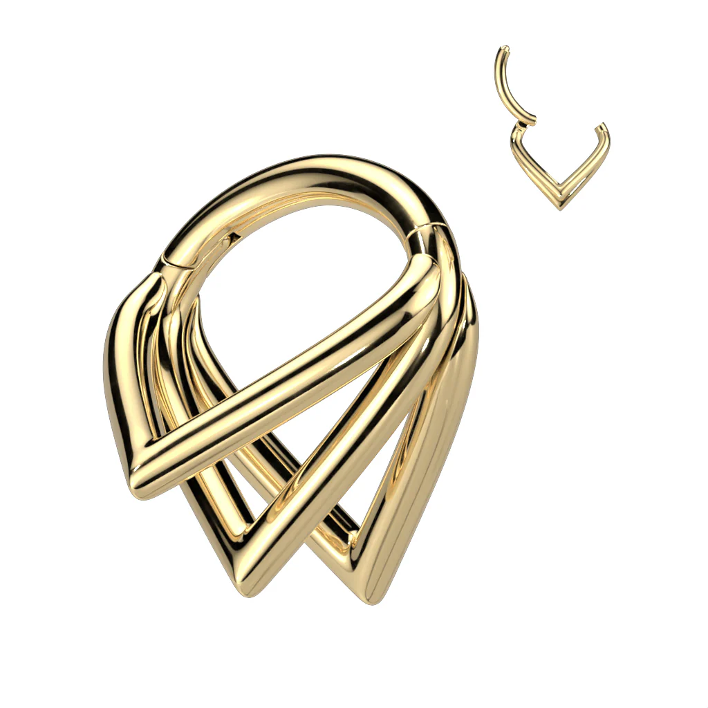 Titanium Hinged Segment Hoop Ring Triple Chevron For Nose Septum Cartilage - Image 3