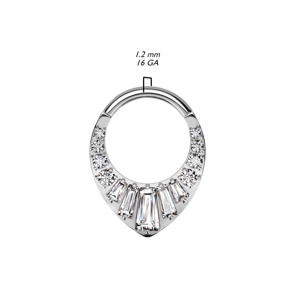 Titanium Hinged Segment Hoop Ring Baguette CZ For Nose Septum Cartilage - Image 2
