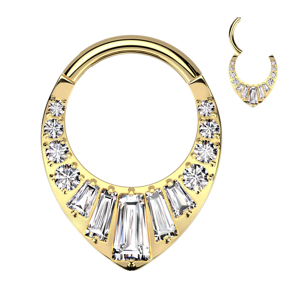 Titanium Hinged Segment Hoop Ring Baguette CZ For Nose Septum Cartilage - Image 3