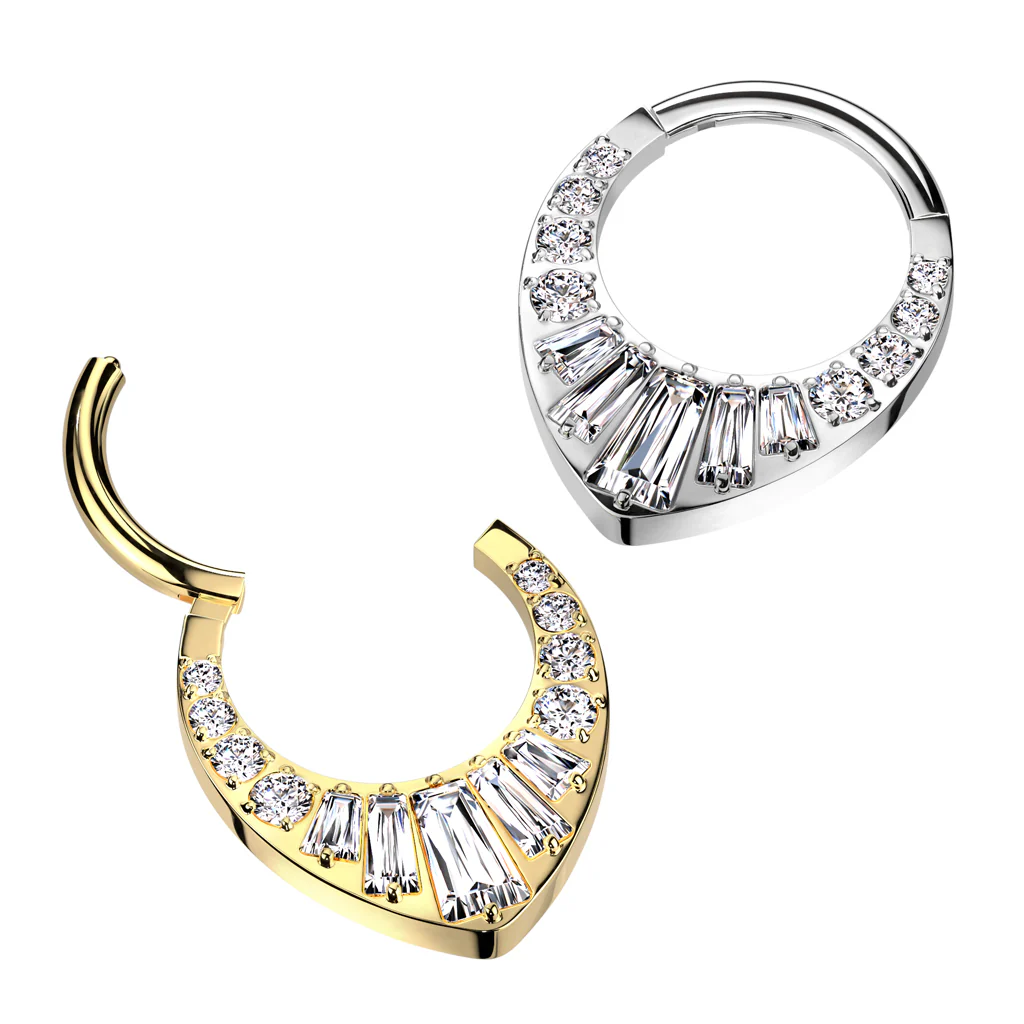 Titanium Hinged Segment Hoop Ring Baguette CZ For Nose Septum Cartilage - Image 4
