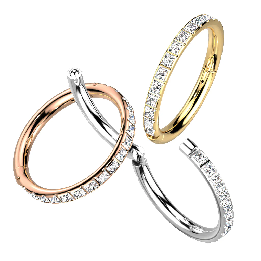 Titanium Hinged Segment Hoop Ring Square CZs For Nose Septum Cartilage - Image 5