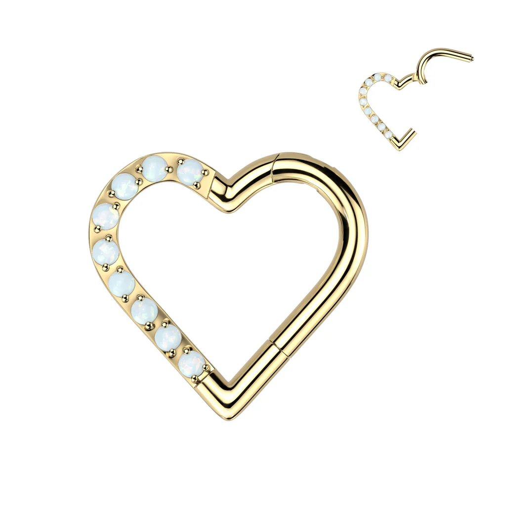 Titanium Hinged Segment Hoop Ring Opal Heart For Nose Septum Cartilage - Image 3