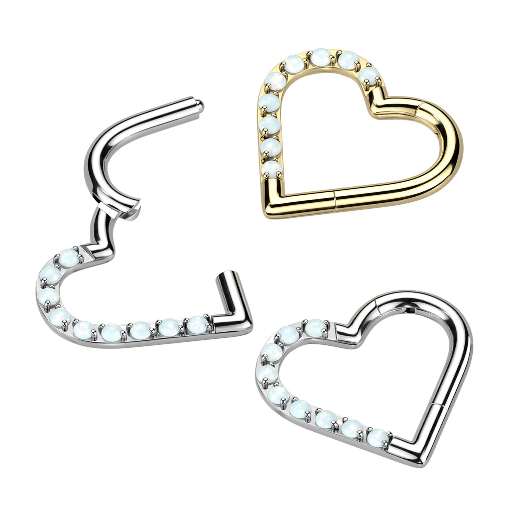 Titanium Hinged Segment Hoop Ring Opal Heart For Nose Septum Cartilage - Image 4