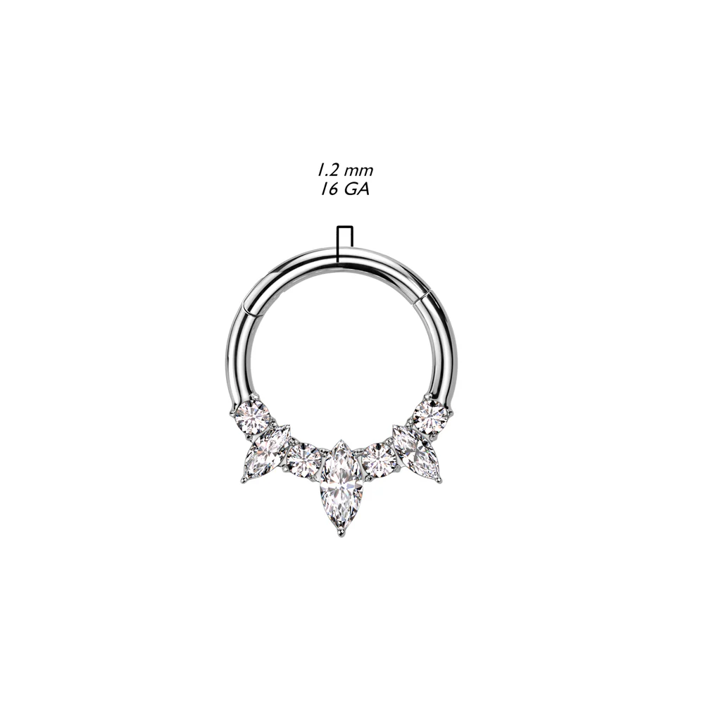 Titanium Hinged Segment Hoop Ring Marquise CZ For Nose Septum Cartilage - Image 2